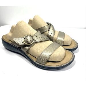 Clarks Bendables Leather Sandals Light Metallic Gold Open Toe Slide Women 10